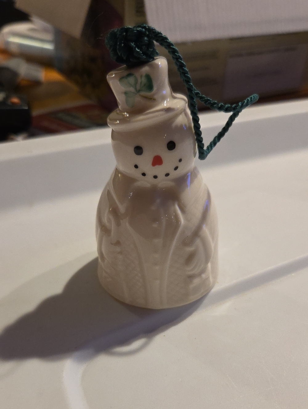 Belleek Irish Parian China Irish Snowman Christmas Ornament Bell Vintage